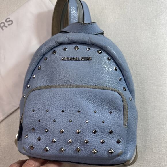 Michael Kors Erin Small Convertible Backpack Sky Blue Studded Leather - Picture 1 of 16